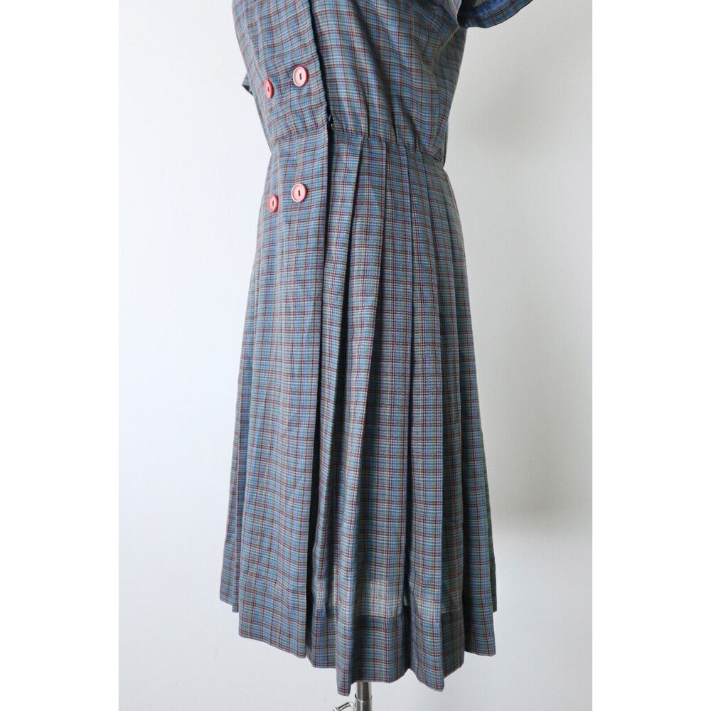 Vintage 1950s John Norman Inc. Double Breasted Shirt Dress Plaid Short Sleeve - Picture 7 of 14